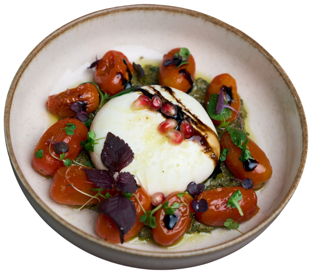 Burrata & Basilikum-Phali mit Ofentomaten